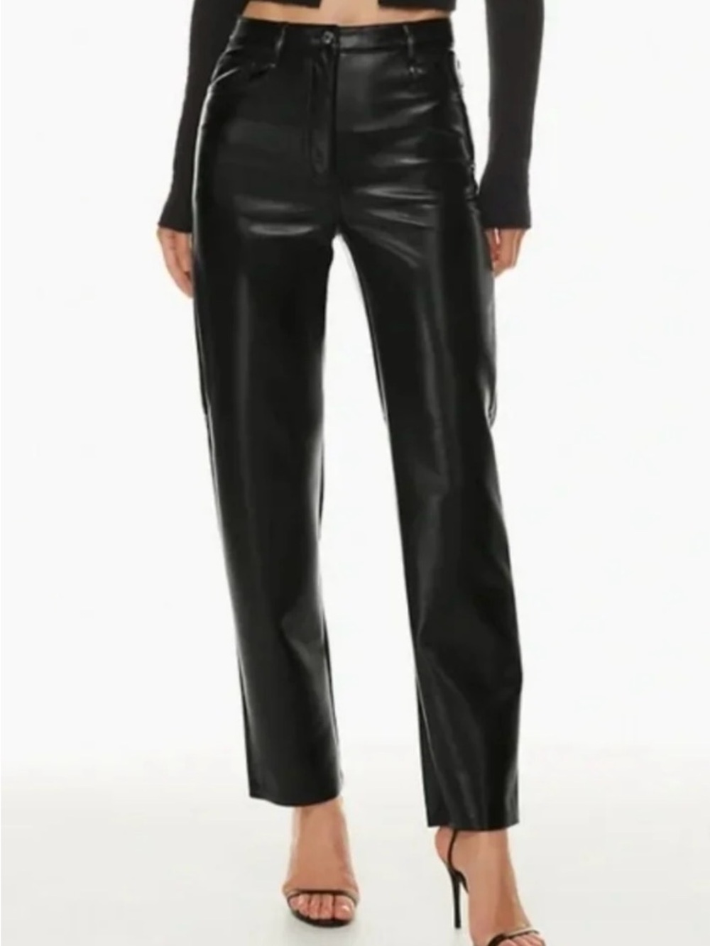 Aritzia Wilfred high-Rise Black Leather Straight Leg Pants
